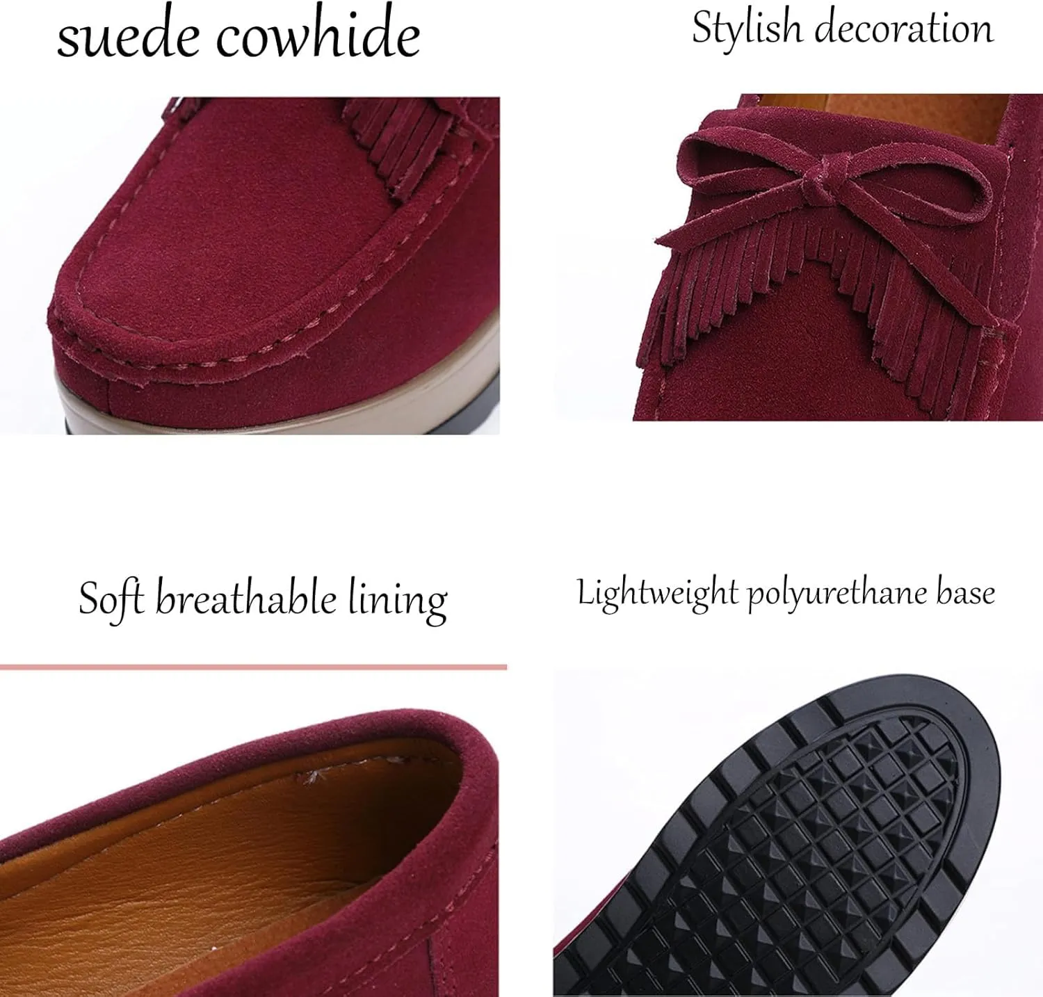 Women's Tassel Bow Wedge Loafers Comfortable Thick-Soled Soft Walking Shoes