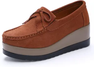 Women's Tassel Bow Wedge Loafers Comfortable Thick-Soled Soft Walking Shoes