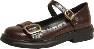 Women's Vintage Mary Jane Oxford Shoes Flats Round Toe Leather Buckle Strap Low Heel Girls Dress Shoe