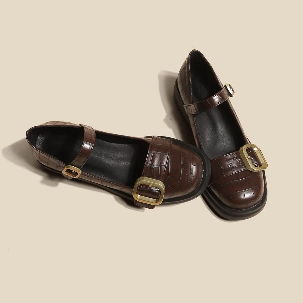 Women's Vintage Mary Jane Oxford Shoes Flats Round Toe Leather Buckle Strap Low Heel Girls Dress Shoe