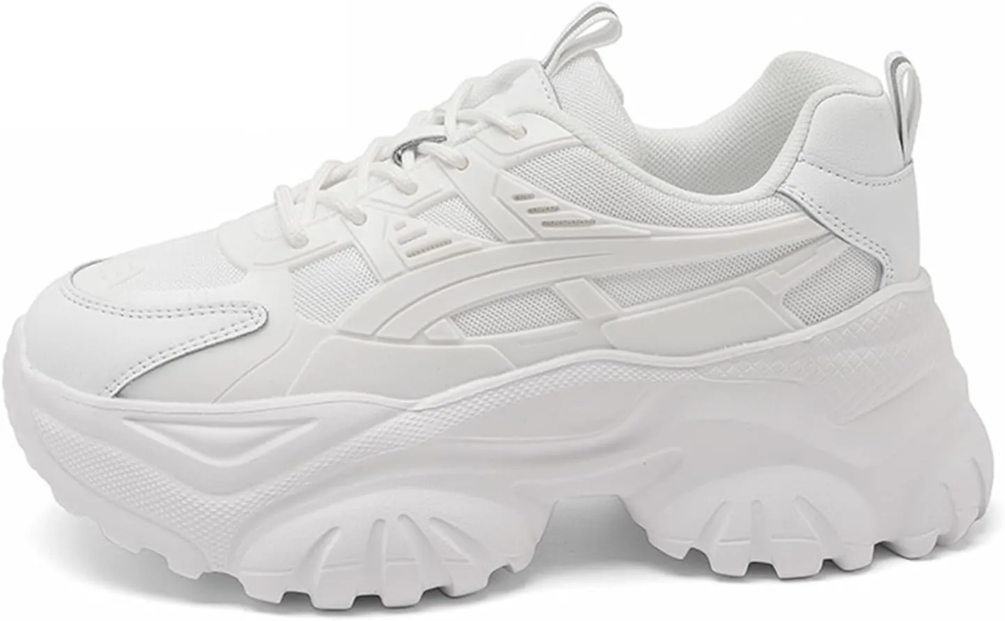 Women's Vintage Mesh Platform Sneakers - Chunky Breathable Trainers for Casual Spring/Autumn Running Shoes - Fashionable and Simple,White-37