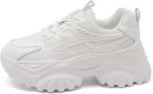 Women's Vintage Mesh Platform Sneakers - Chunky Breathable Trainers for Casual Spring/Autumn Running Shoes - Fashionable and Simple,White-37
