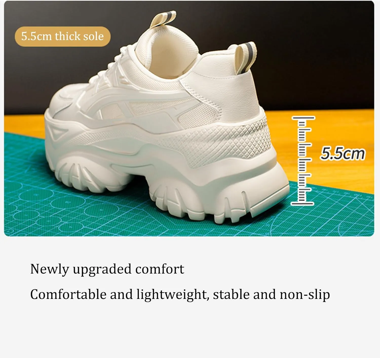 Women's Vintage Mesh Platform Sneakers - Chunky Breathable Trainers for Casual Spring/Autumn Running Shoes - Fashionable and Simple,White-37
