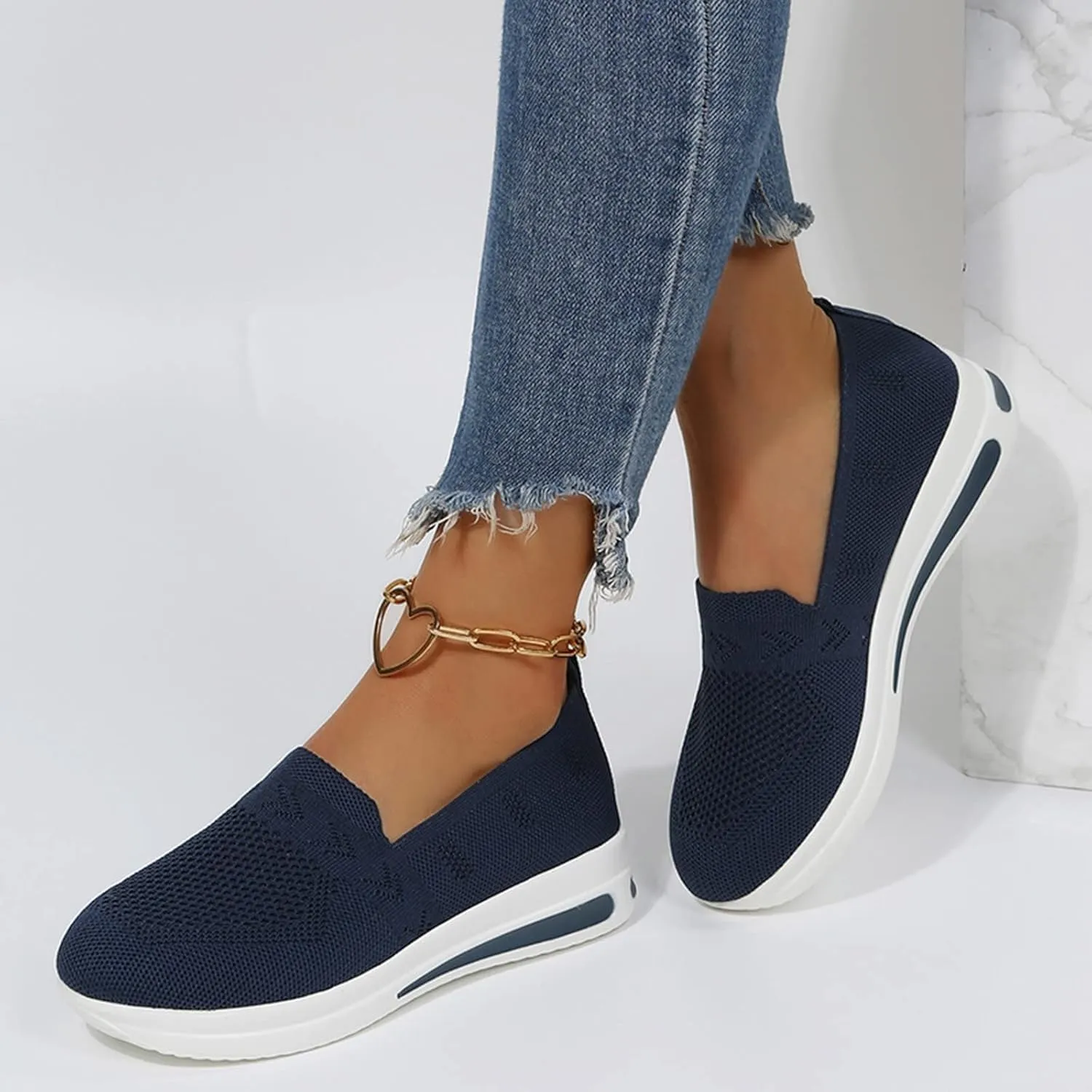 Womens Walking Shoes Sock Sneakers Knit Upper Non Slip Shoes Breathable Lightweight Mesh Platform Athletic Shoes