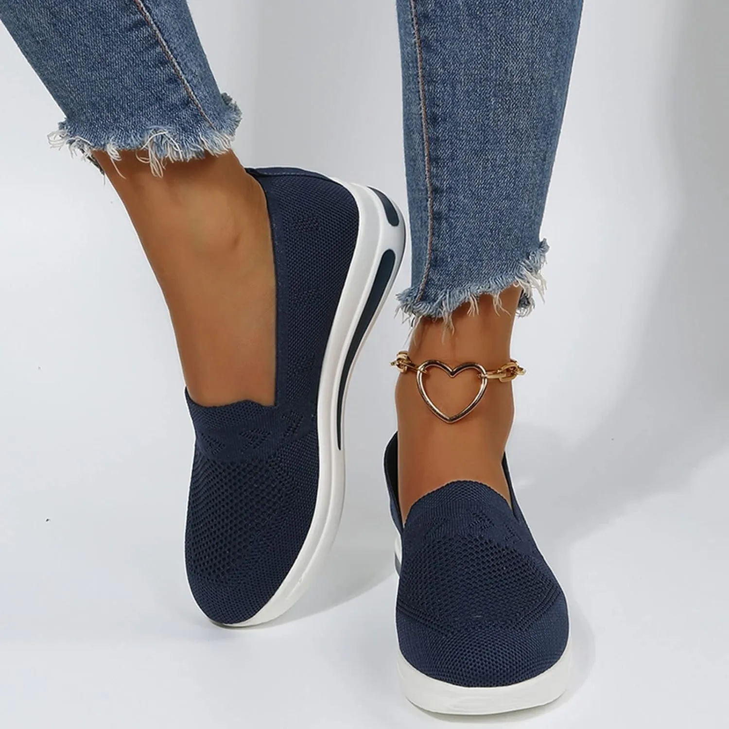 Womens Walking Shoes Sock Sneakers Knit Upper Non Slip Shoes Breathable Lightweight Mesh Platform Athletic Shoes