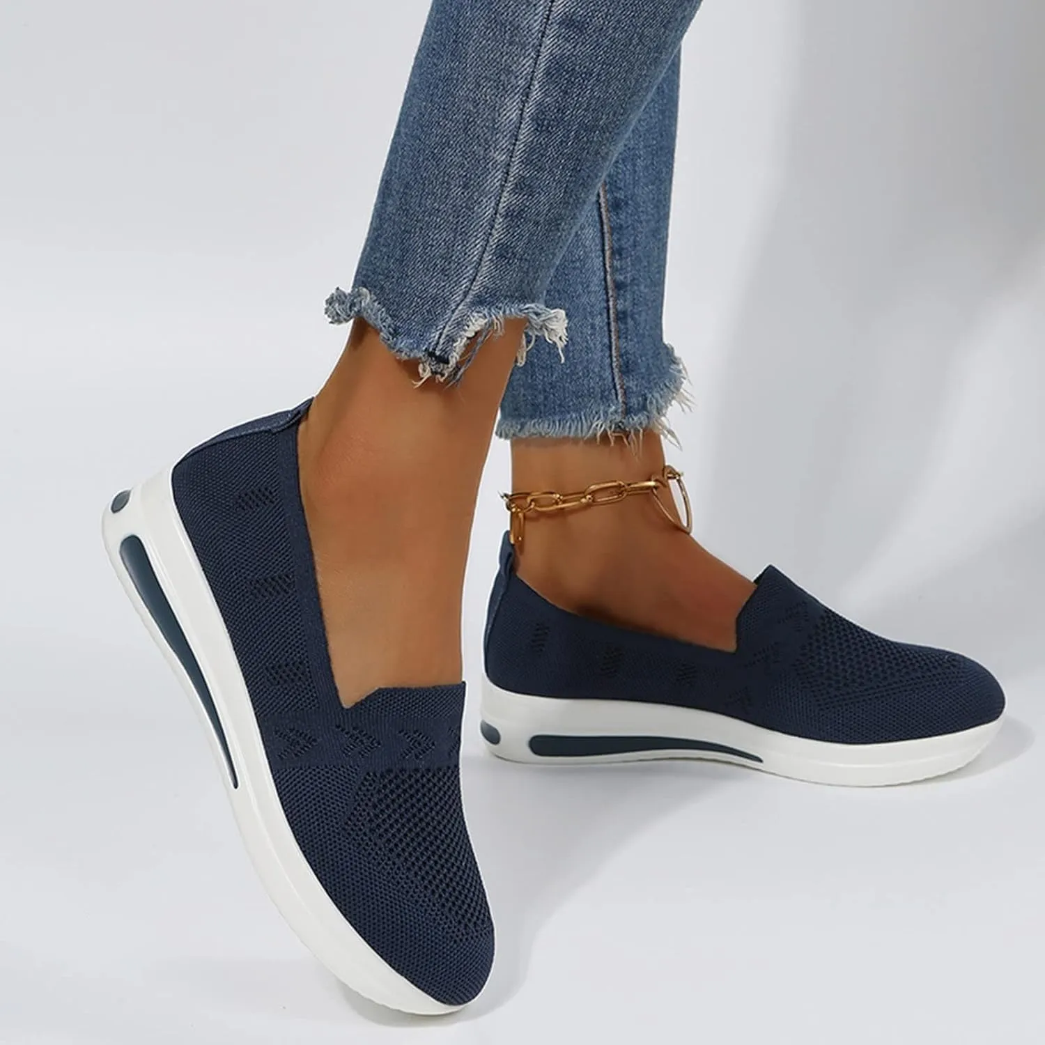 Womens Walking Shoes Sock Sneakers Knit Upper Non Slip Shoes Breathable Lightweight Mesh Platform Athletic Shoes