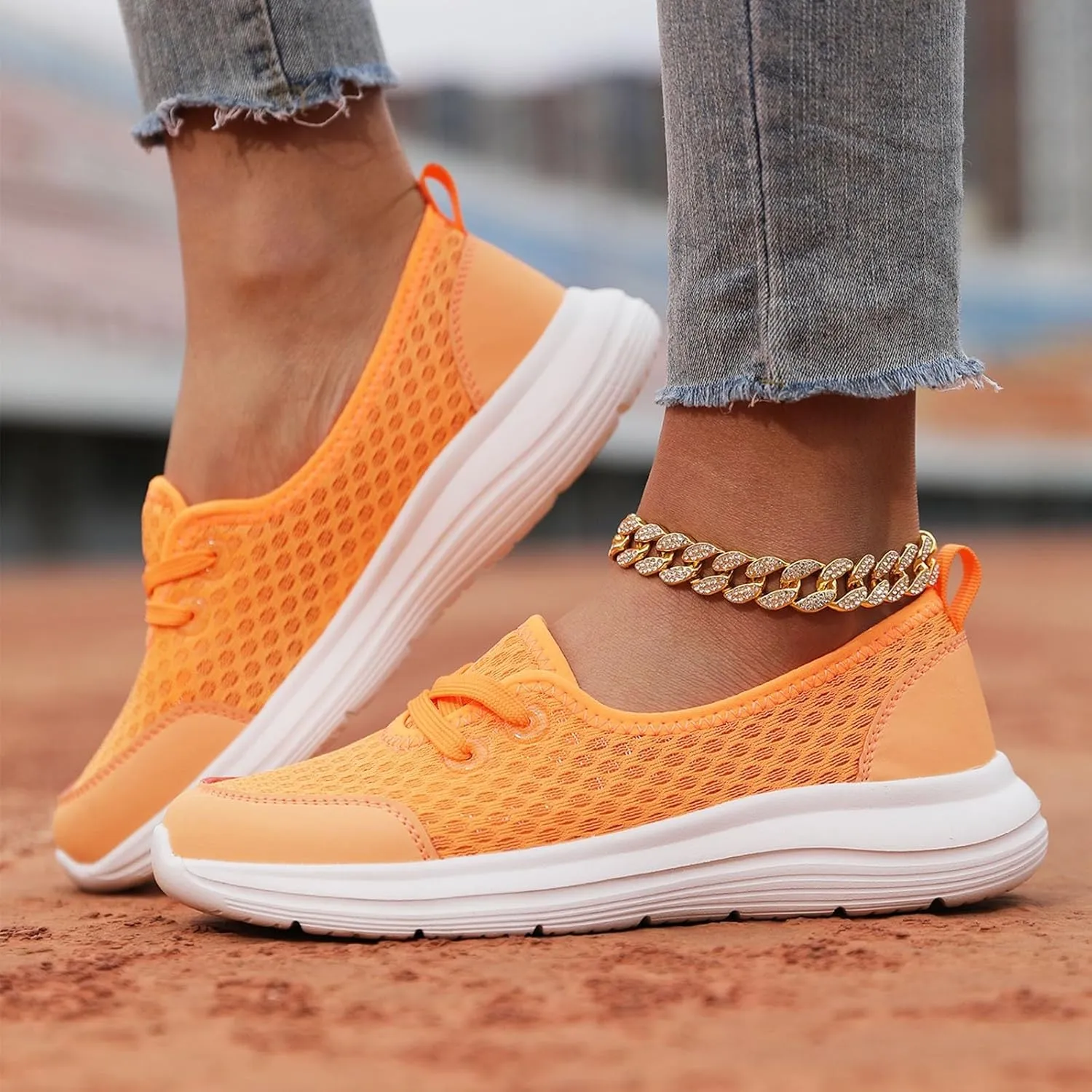 Womens Walking Sneakers Women Lace Up Shoes Flats Casual Shoes Lightweight Work Shoes Breathable Slip Work Trainers
