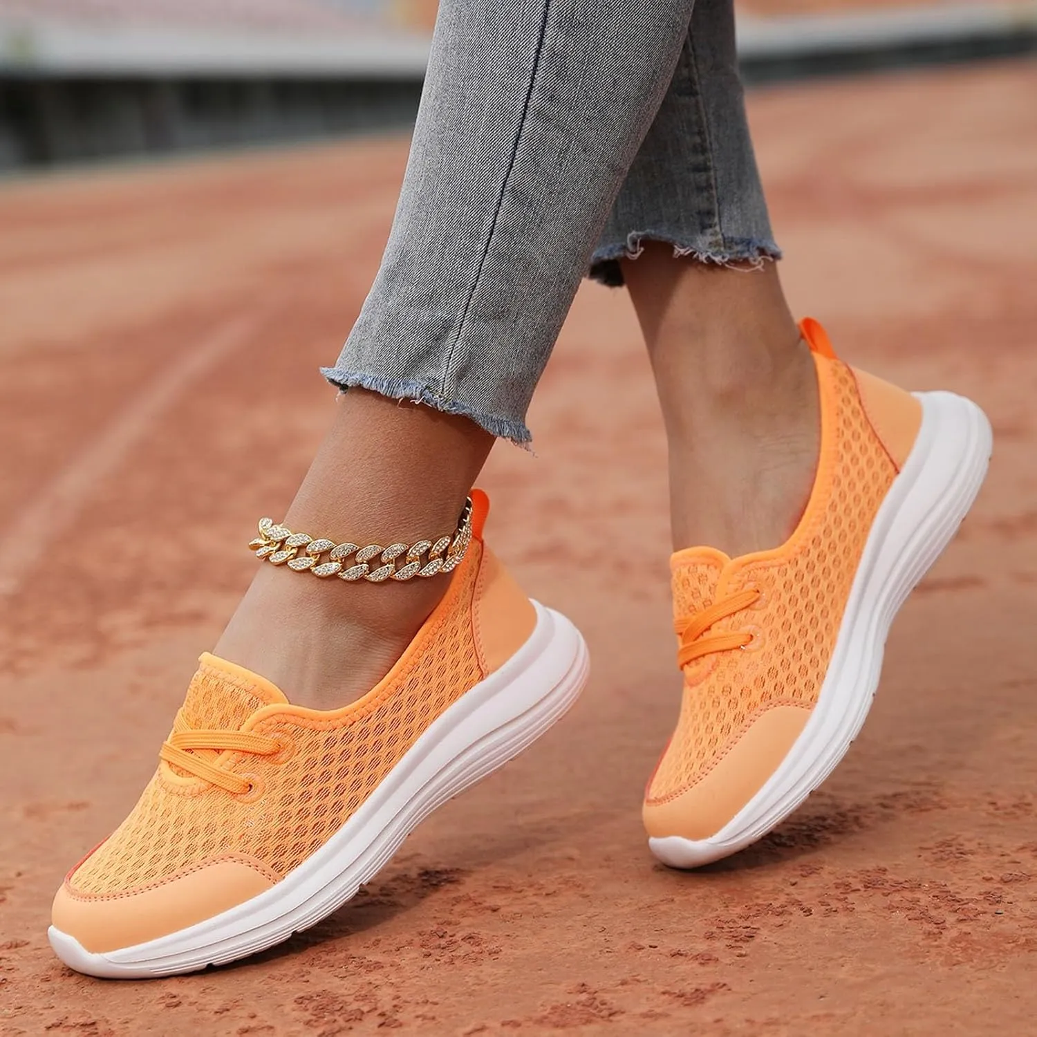 Womens Walking Sneakers Women Lace Up Shoes Flats Casual Shoes Lightweight Work Shoes Breathable Slip Work Trainers
